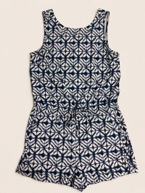Athleta Navy and White Tie-Dye Romper